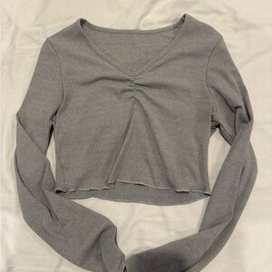 Gray V-Neck Women's Top